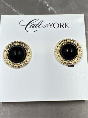 Vintage Cali and York Gold Toned & Black Earrings
